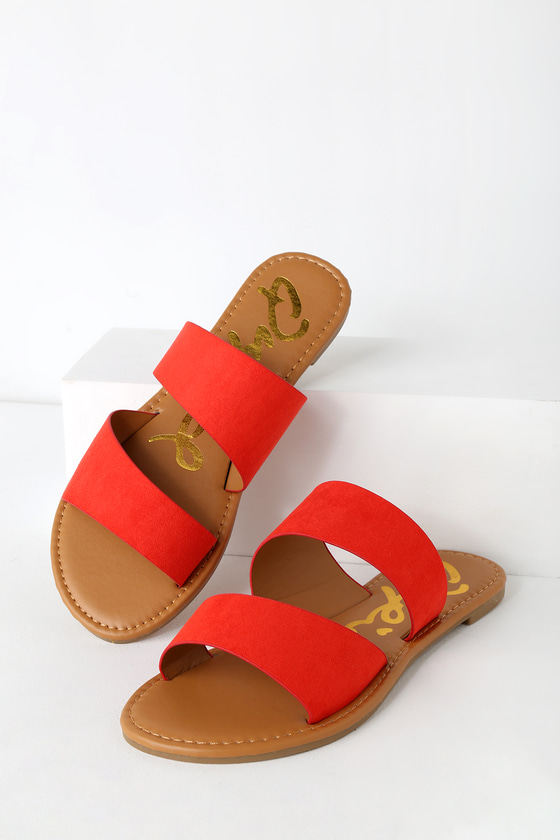 orange slip on sandals