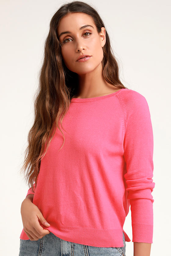 Cute Pink Sweater Long Sleeve Sweater Crew Cut Sweater Lulus