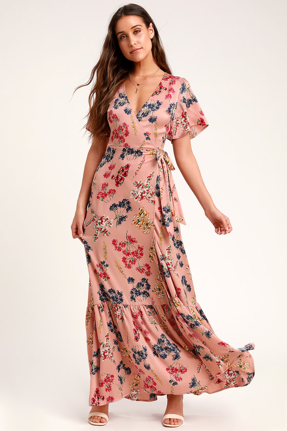 Lovely Floral Print Dress - Mauve Floral Print - Wrap Maxi Dress - Lulus