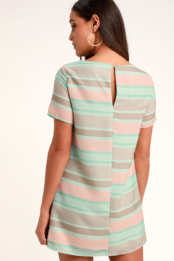 Lovely Mint Striped Dress - Shift Dress - T-Shirt Dress - Lulus