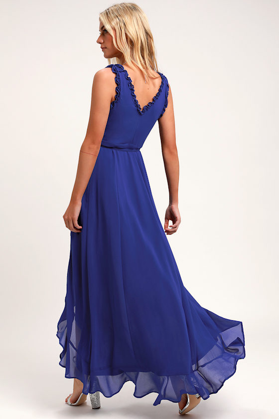 Sexy Cobalt Blue Maxi - Blue Wrap Dress - High-Low Wrap Dress - Lulus
