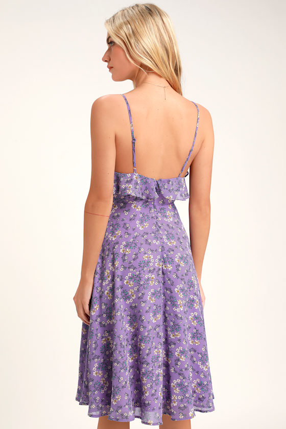 Lovely Floral Dress Purple Floral Print Dress Midi Dress
