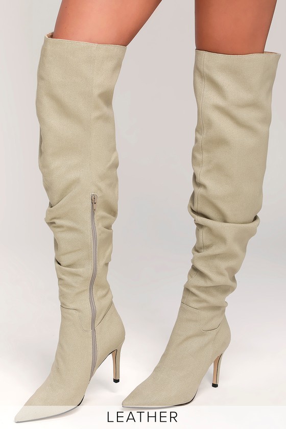 Allegra James Toni - Beige Canvas Boots - Over-the-Knee Boots - Lulus