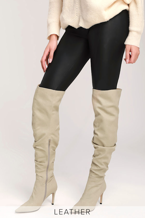 Toni Beige Canvas Over-the-Knee Boots 4
