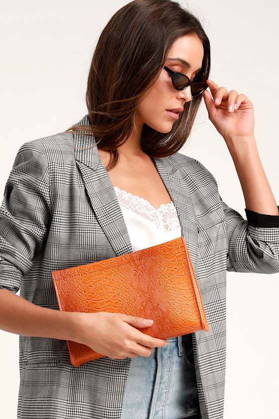 Croc It To Me Orange Crocodile Embossed Clutch 5