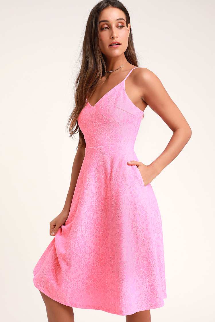 knee length dresses for ladies Women's Pink Knit Dress Halter Neck