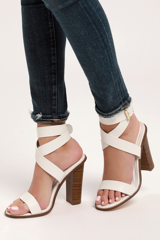 white ankle strap low heels