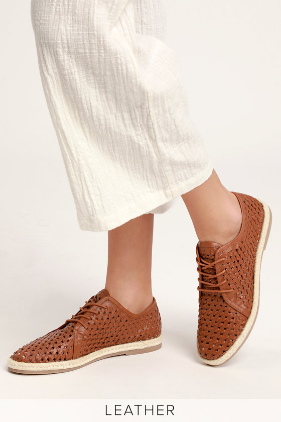 Retro Row Cognac Leather Woven Espadrille Oxford 2