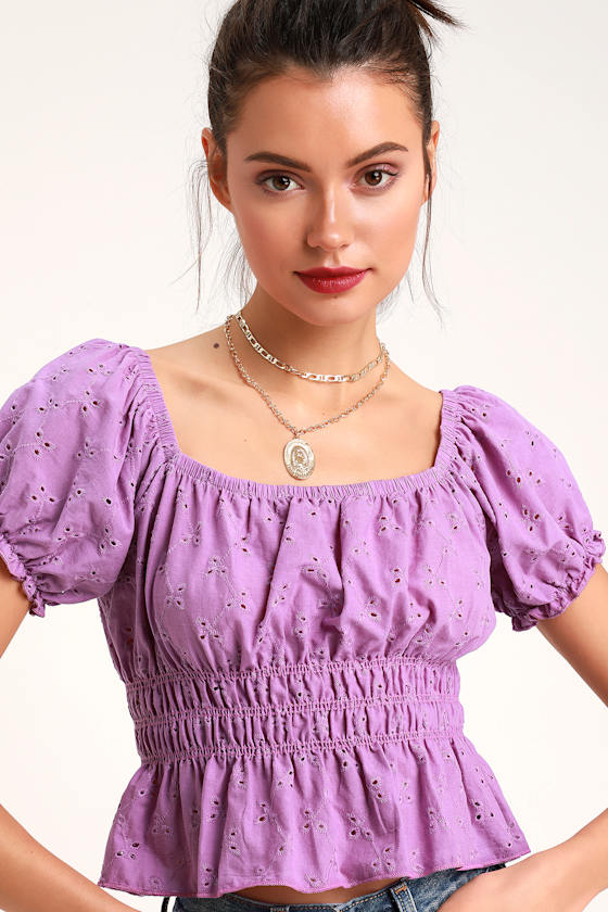 Potent Polly Lavender Puff Sleeve Crop Top 2