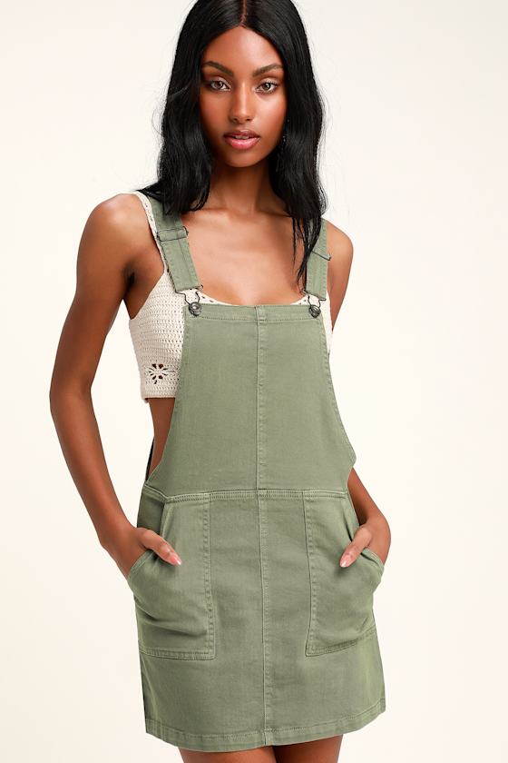 Abigail Sage Green Denim Overall Dress 3