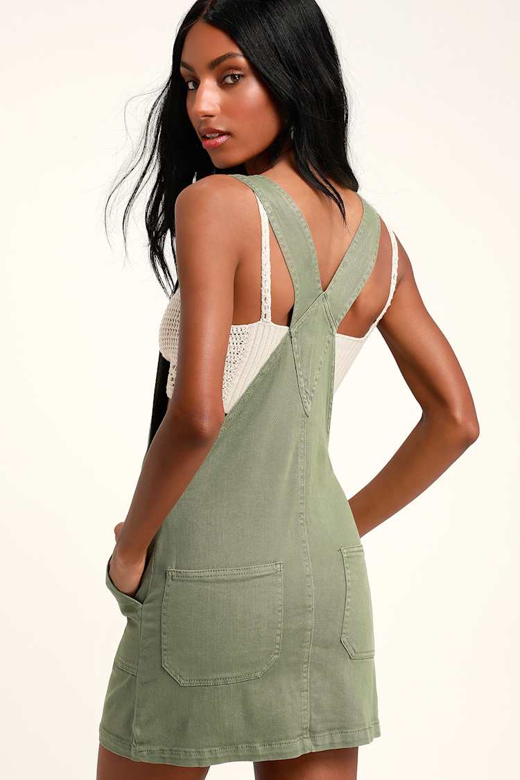 Abigail Sage Green Denim Overall Dress