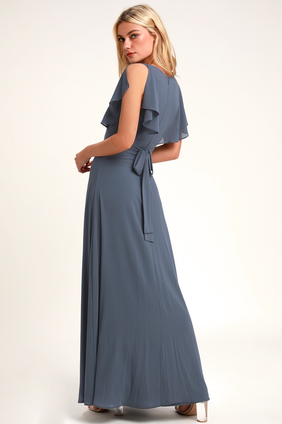 black flutter sleeve maxi dress
