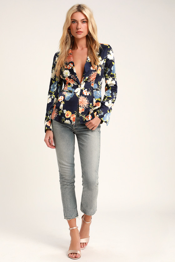 Thinking Chic Navy Floral Blazer