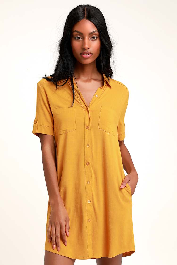 Cute Mustard Yellow Dress - Button-Up Dress - Shirt Dress - Lulus Cute Mustard Yellow Dress - Button-Up Dress - Shirt Dress - Lulus