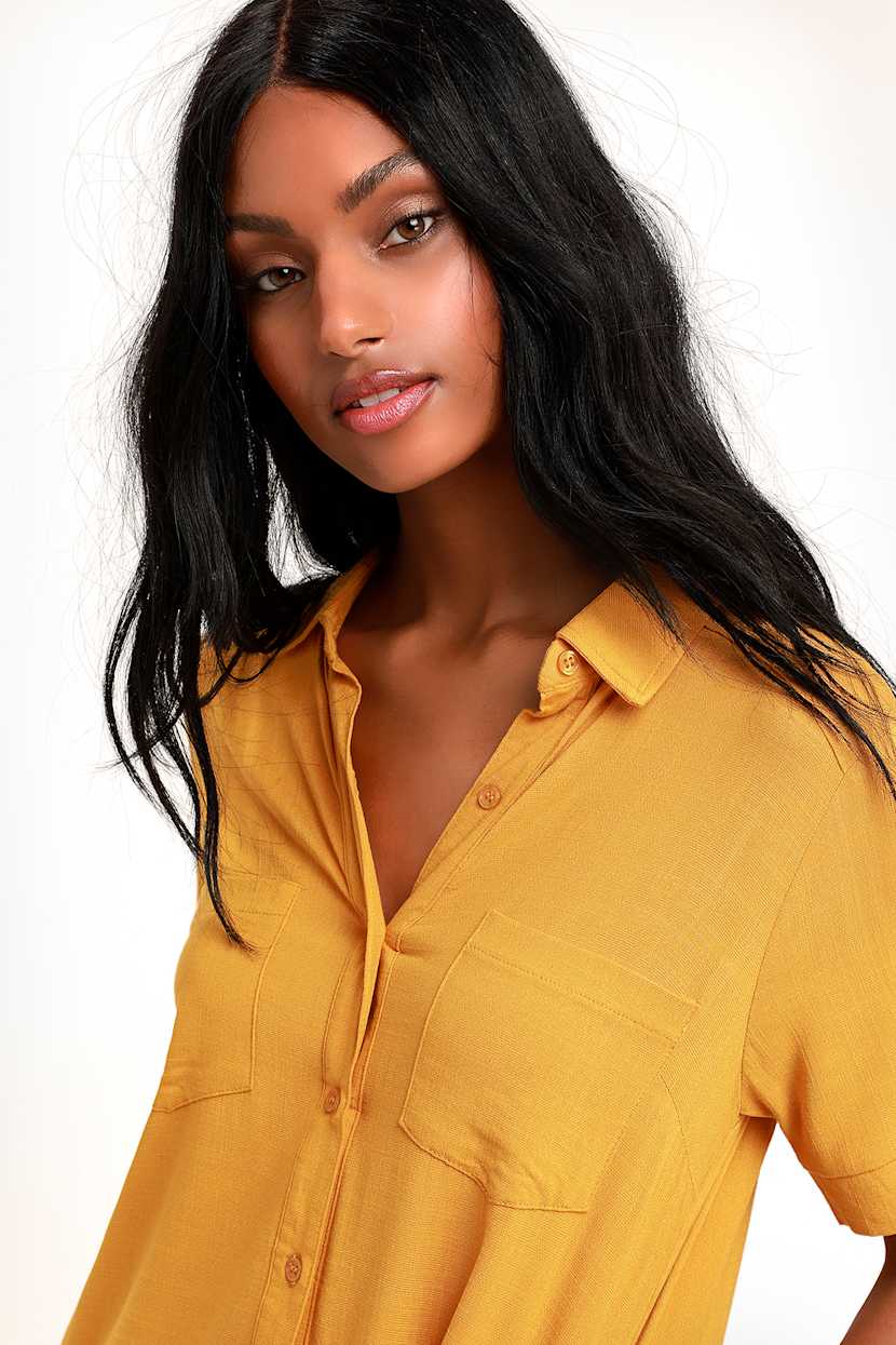 yellow button up dress shirt