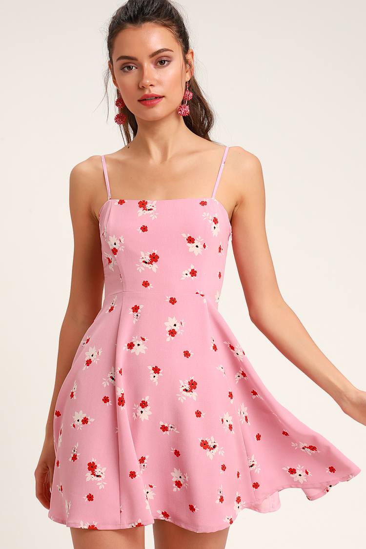 express yourself blush pink floral print satin babydoll dress Lulus Express Yourself Blush Pink Floral Print Satin Babydoll Dress