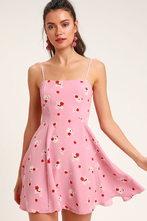 Blithe Pink Floral Print Skater Dress 4