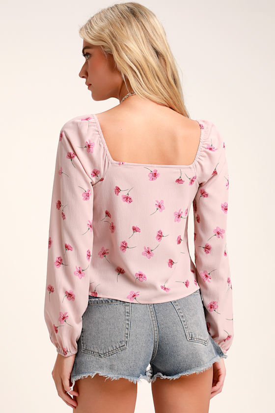 Rosalina Woven Blush Floral Print Crop Top 4