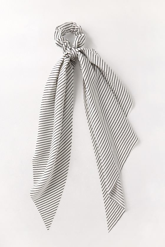 With a Twist Black and White Striped Scarf Ponytail Holder 2