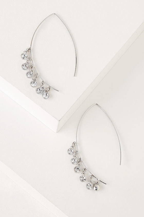 Pretty Silver Threader Earrings Rhinestone Threader Earrings Lulus