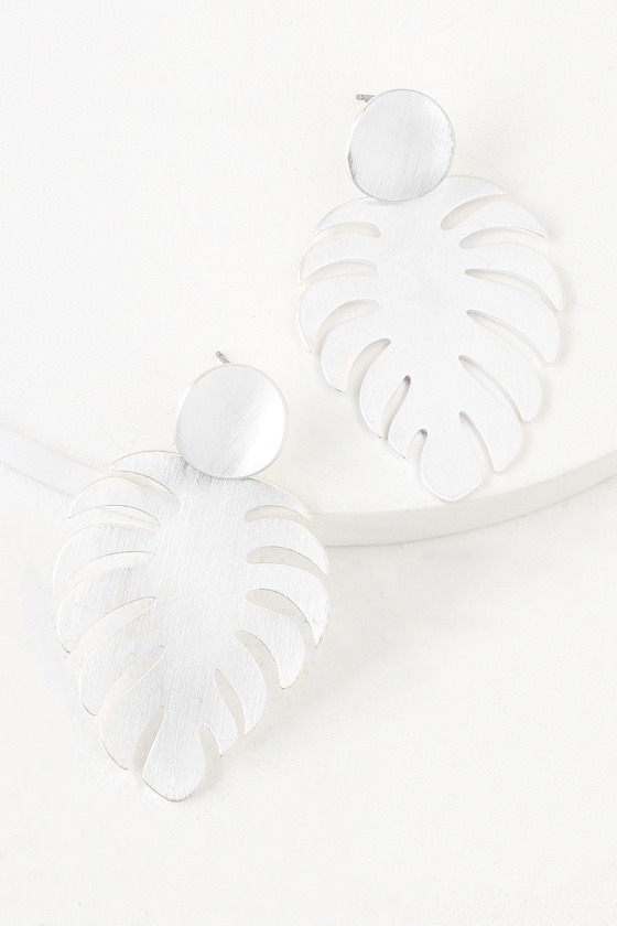 Monstera Magic Silver Leaf Earrings 2