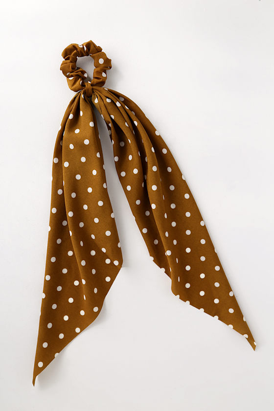 Light Brown Polka Dot Ponytail Holder Scarf Ponytail Holder