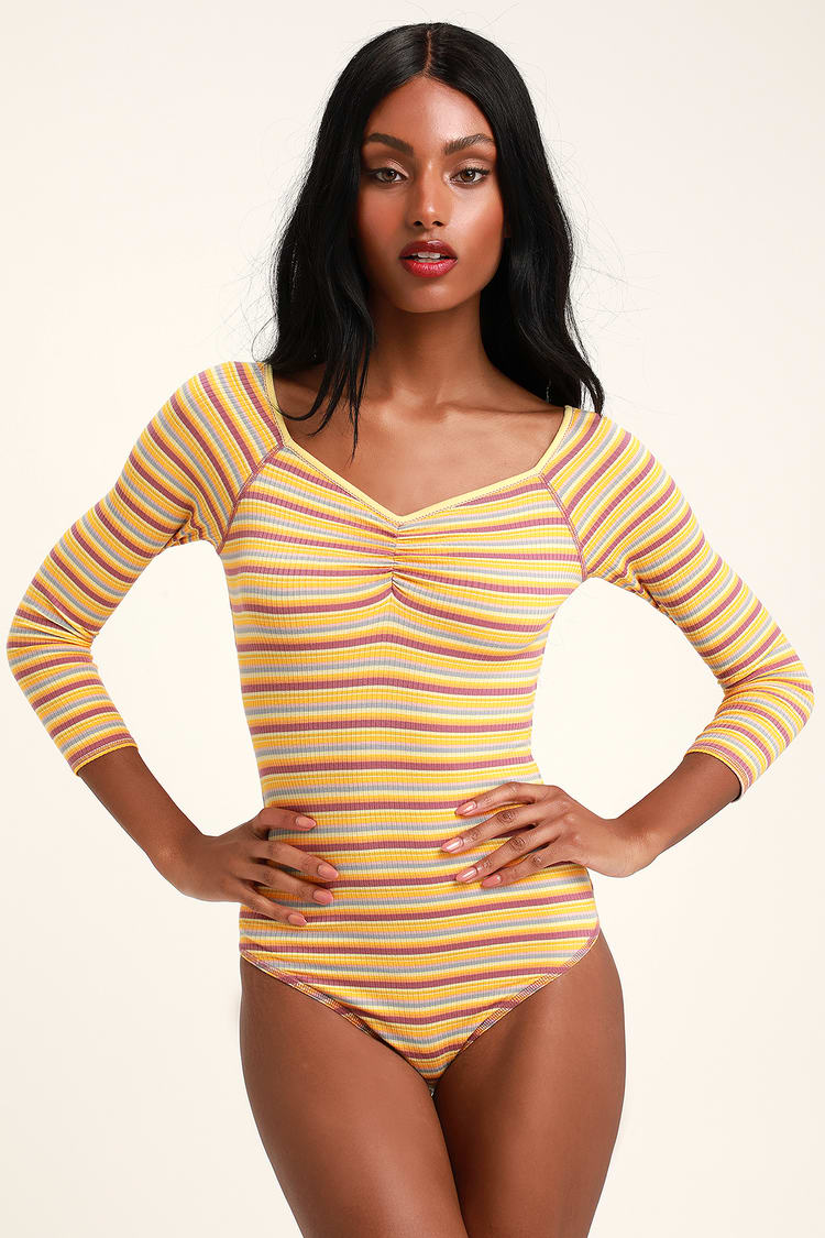 Put a Stripe On It Yellow Combo Striped Bodysuit