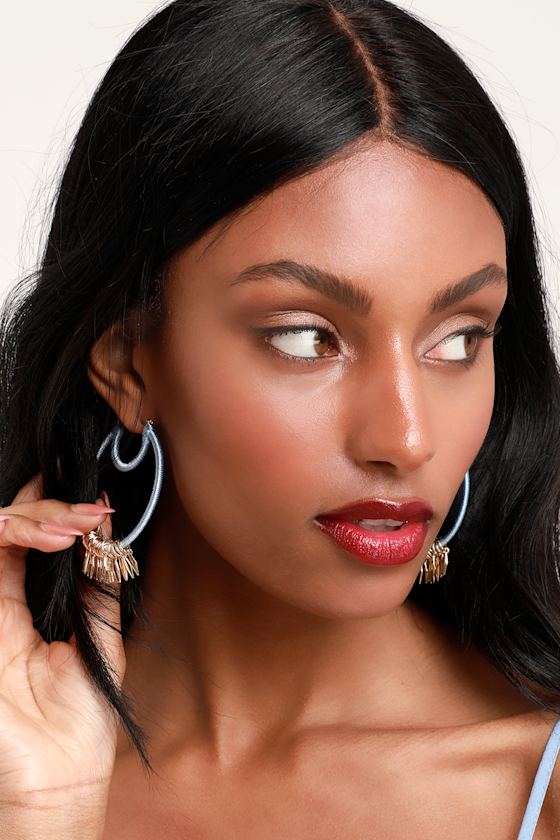 Oleana Gold and Blue Covered Hoop Earrings 1