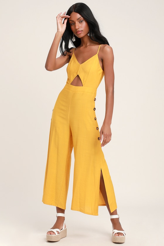 Mustard Yellow Jumpsuit - Culotte Jumpsuit - Tie-Back Jumpsuit - Lulus