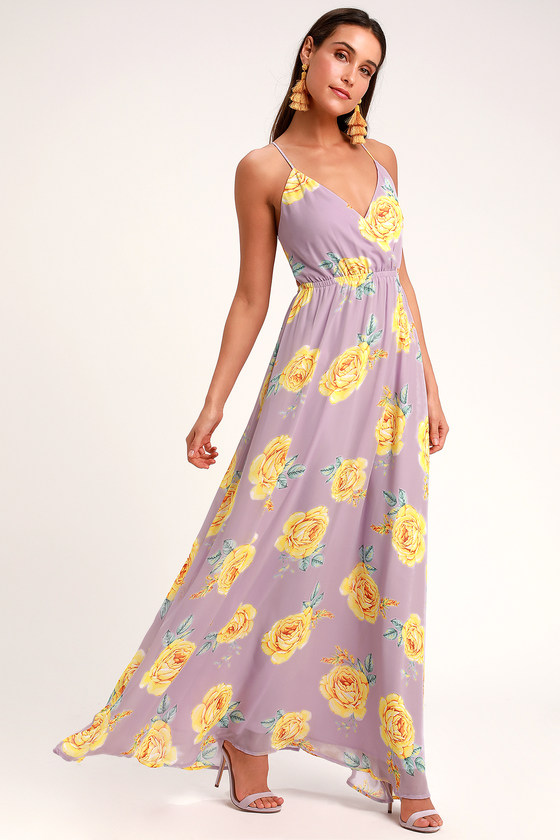 Cute Lavender Floral Print Dress - Maxi Dress - Backless Dress - Lulus
