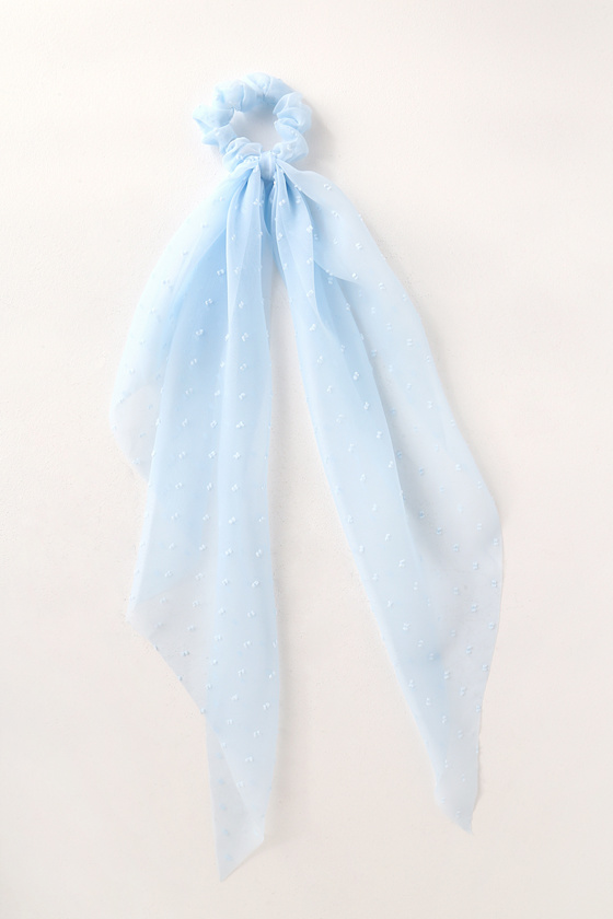 Best of Both Worlds Light Blue Swiss Dot Scarf Ponytail Holder 1