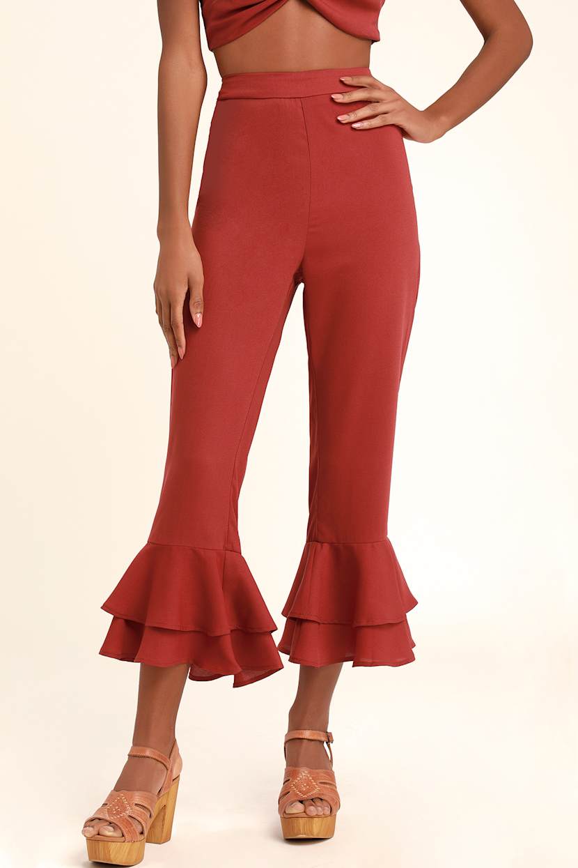 euc Le' Za Me red ruffle cuff pants girls 6X free ship US