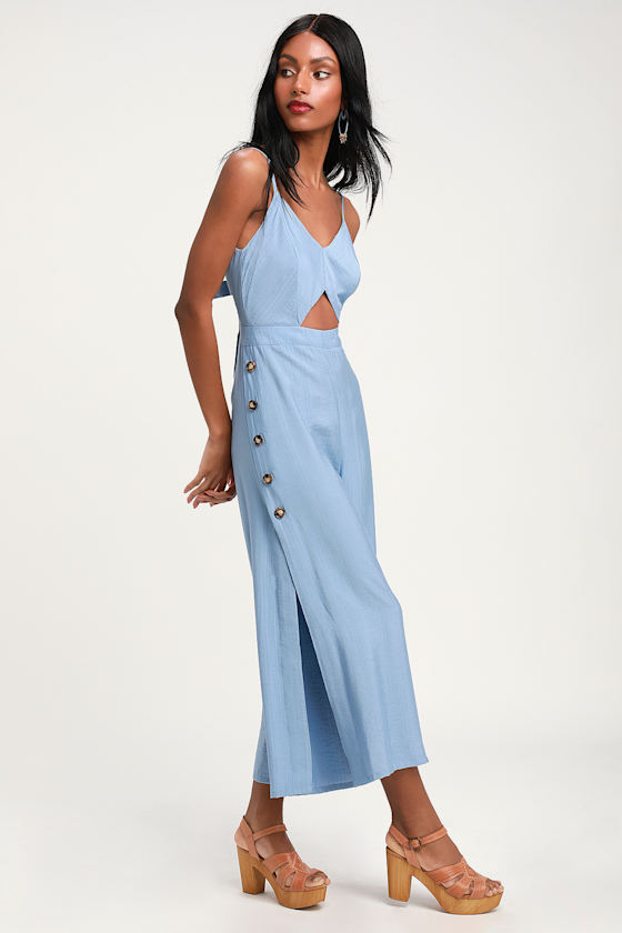 Imagine That Light Blue Tie-Back Cutout Culotte Jumpsuit 3
