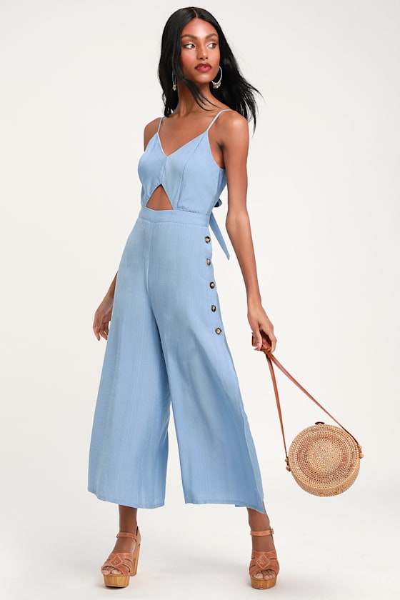 Imagine That Light Blue Tie-Back Cutout Culotte Jumpsuit 2