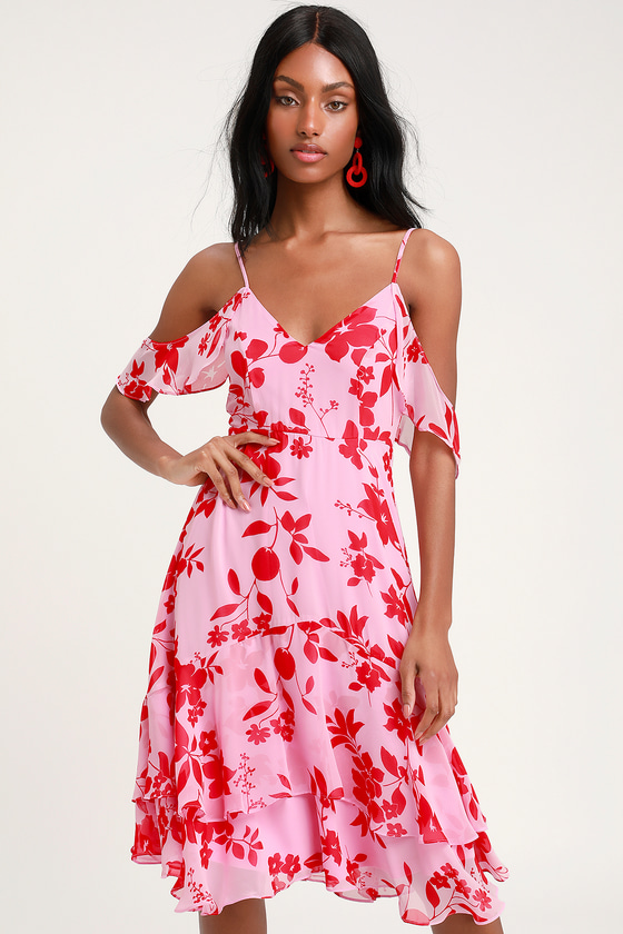 red pink floral dress