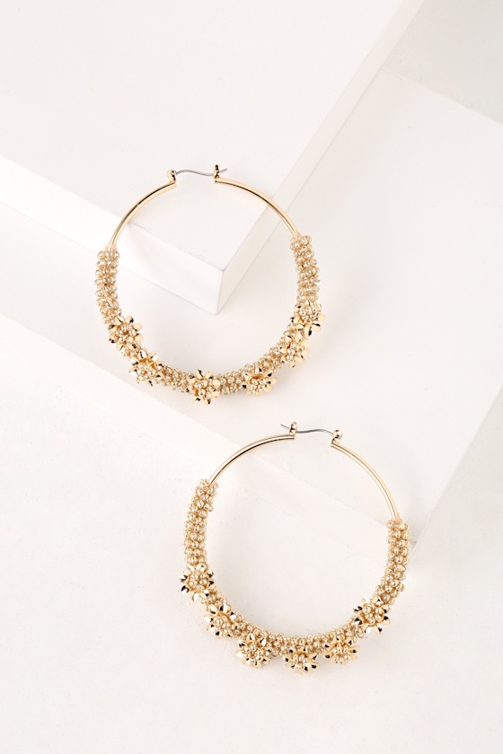 Zinnia Beaded Gold Hoop Earrings 2
