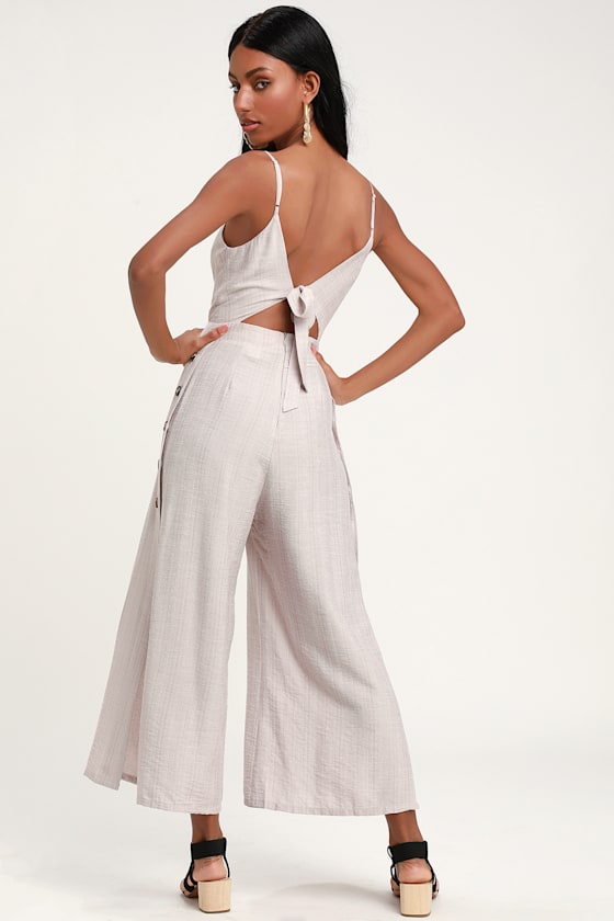 Imagine That Light Taupe Tie-Back Cutout Culotte Jumpsuit 4