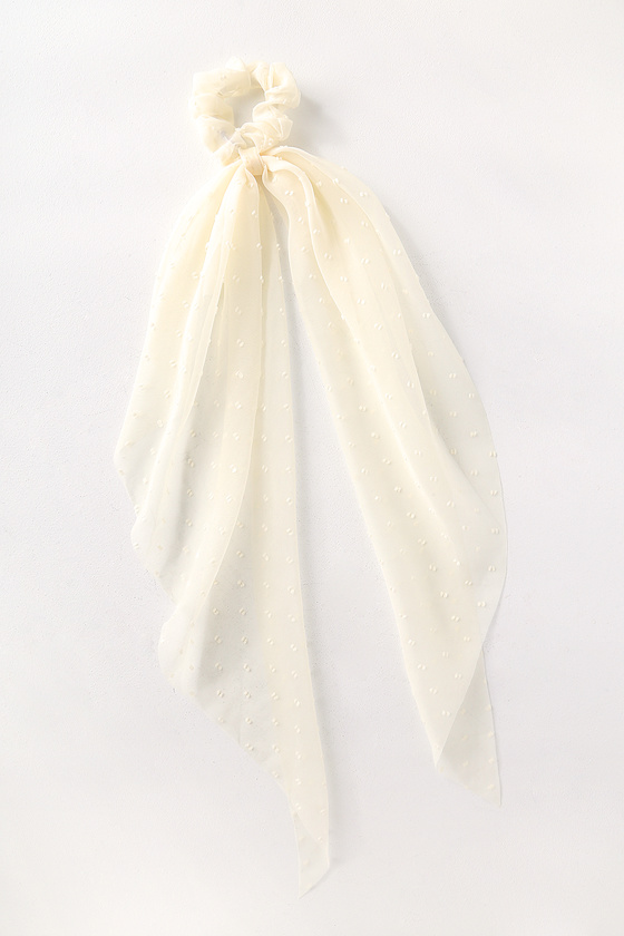 Best of Both Worlds White Swiss Dot Scarf Ponytail Holder 1