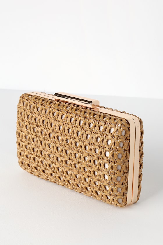 Jennah Gold and Tan Woven Clutch 2