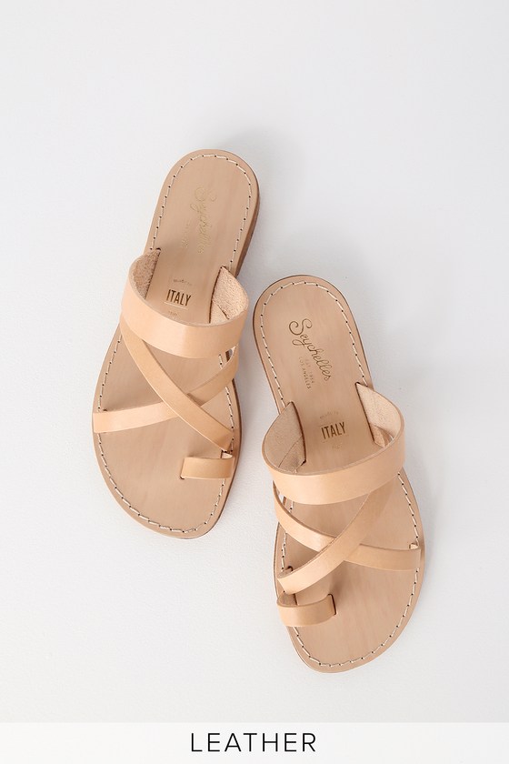 Seychelles So Precious - Beige Flat Sandals - Vacchetta Leather - Lulus