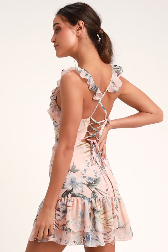 Beach Bliss Lace-Up Bust Eyelet Dress Printed Pink
