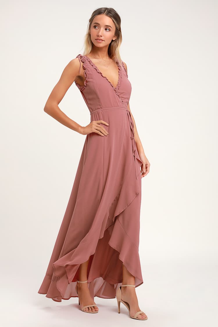 Sexy Mauve Maxi - Mauve Wrap Dress - High-Low Wrap Dress - Lulus