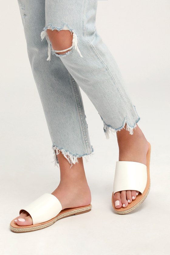 Cute White Sandals - Slide Sandals 