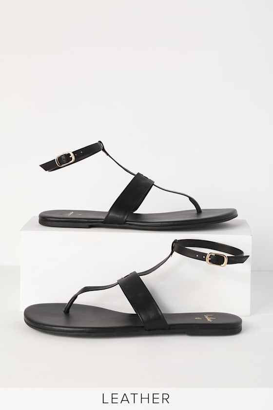 Colleen Black Leather Flat Sandal 5