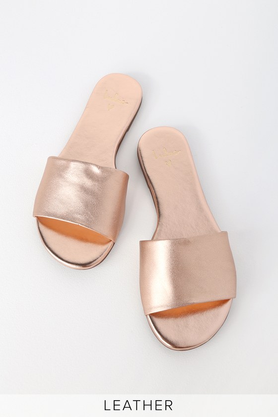 rose gold slip on sandals