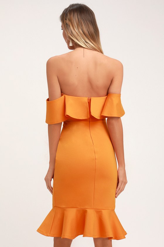 midi orange bodycon dress