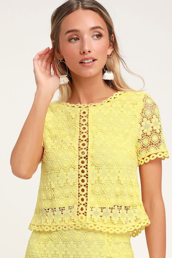 Cute Yellow Top Lace Top Crochet Lace Top Lace Crop Top Lulus