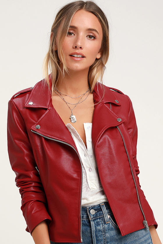 Beverly Thrills Red Vegan Leather Moto Jacket 1