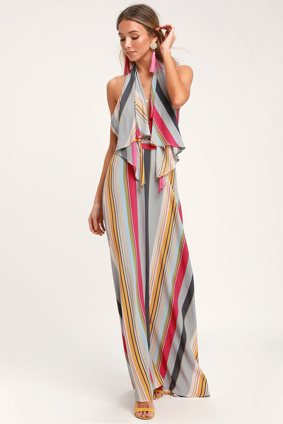 annalisa blue multi floral print halter maxi dress