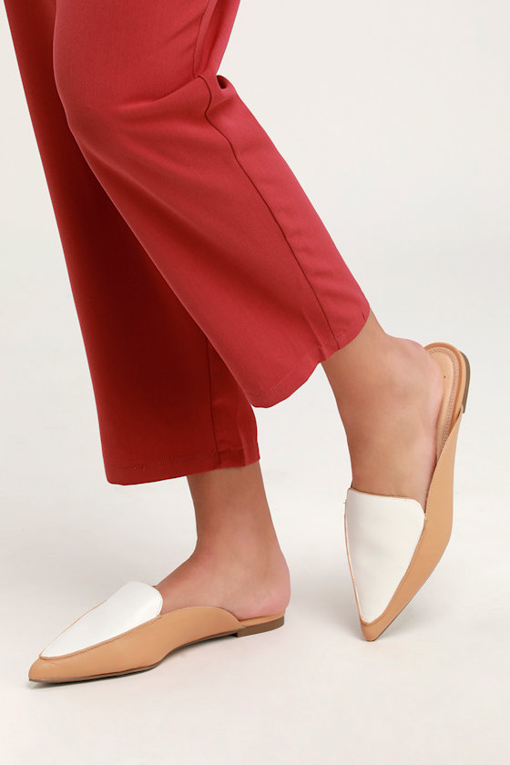 Joelle Color Block White and Nude Loafer Slides 4